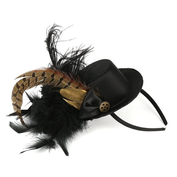 Women Mini Top Hat With Feather, Tea Party Prom Derby Horse Rascing 1995